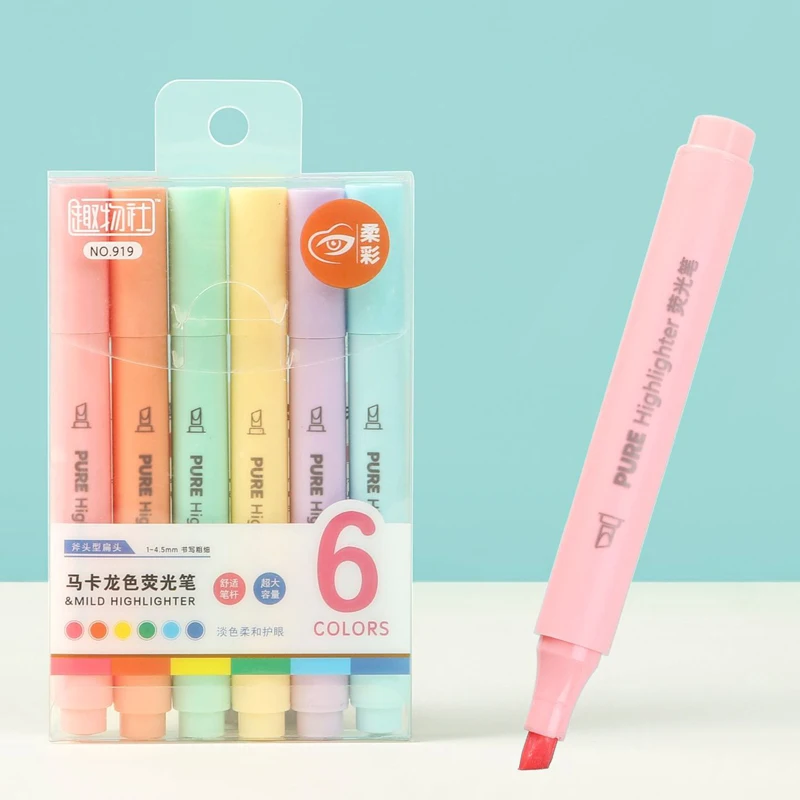 Pastel Highlighter Set Double Ended - 6 قطعة/المجموعة الباستيل اللون معكرون قلم